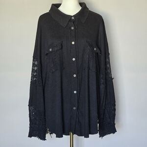 Surrealist USA Women's Black Boho Button-Up Long Sleeve Lace Top Size 3 (L)